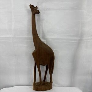 18" Tall Hand Carved Wooden Giraffe Statue Figurine African Safari Decorative‎